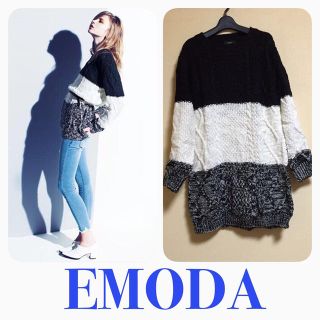 エモダ(EMODA)のEMODA♡ボーダーケーブルニットワンピ(ミニワンピース)