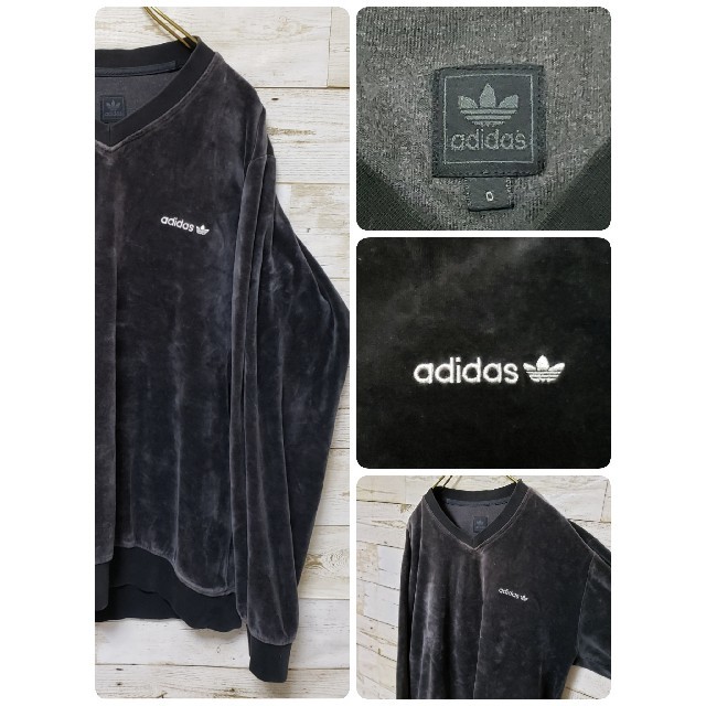 adidas(アディダス)の《激レア》アディダス 90s ベロアシャツ トレフォイルロゴ プルオーバー メンズのトップス(Tシャツ/カットソー(七分/長袖))の商品写真