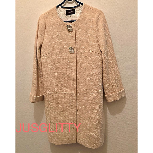 JUSGLITTY(ジャスグリッティー)の値下げ♡ジャスグリッティ ツイードコート 春秋♡ビジュ付 レディースのジャケット/アウター(スプリングコート)の商品写真