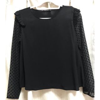 ザラ(ZARA)の新品未使用☆袖ドットシースルートップス XS(カットソー(長袖/七分))