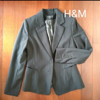 エイチアンドエム(H&M)のH&M テーラードジャケット　ブラック　ジャケット　38　ストライプ　11号(テーラードジャケット)