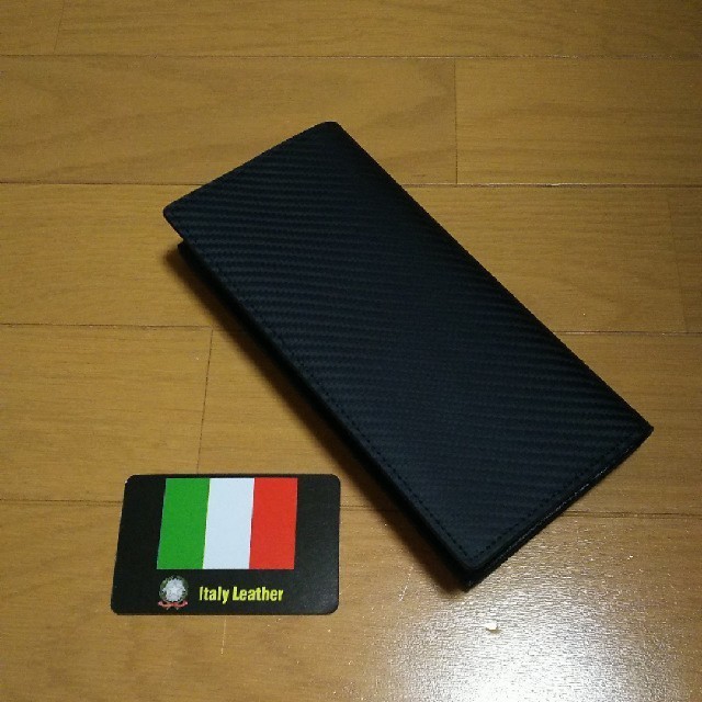 一点限り イタリア製 イタリアカーボンレザー 長財布 薄型 ビジネス ブラック