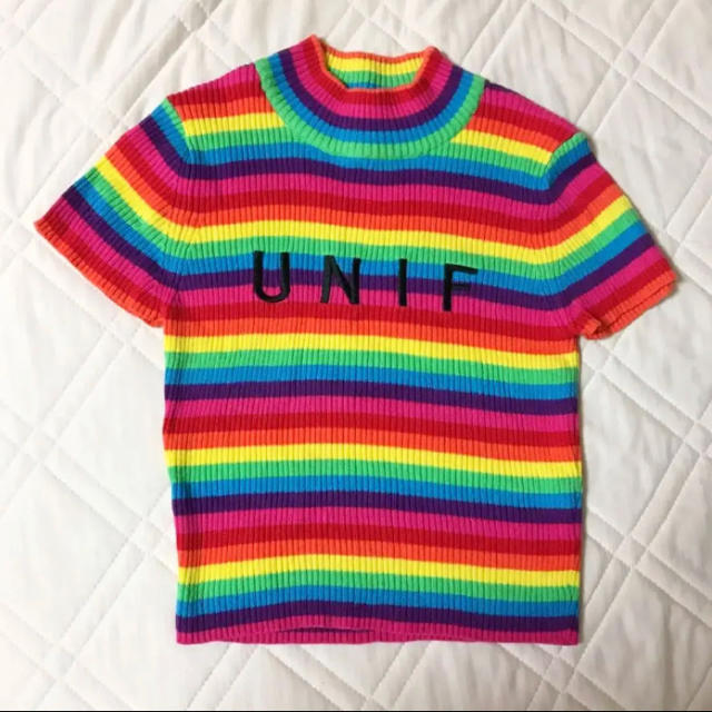 Tシャツ(半袖/袖なし)UNIF 正規品 レインボー ニット T サマーニット Tシャツ xs トップス