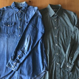 ユニクロ(UNIQLO)のUNIQLOユニクロメンズシャツ2枚セットMサイズ　デニムシャツチェックシャツ(シャツ)