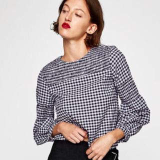 ザラ(ZARA)の美品 ボリュームスリーブ ギンガムチェックシャツ(シャツ/ブラウス(長袖/七分))