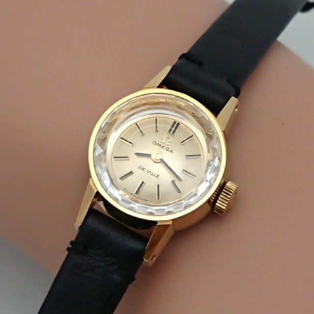 上品】 OMEGA - OH済 1971年製 オメガ デビル カットガラス ゴールド色
