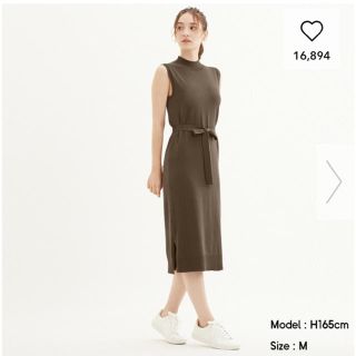 ジーユー(GU)の《最終価格》ほぼ新品♡GU♡ハイネックニットワンピース(ノースリーブ)(ひざ丈ワンピース)