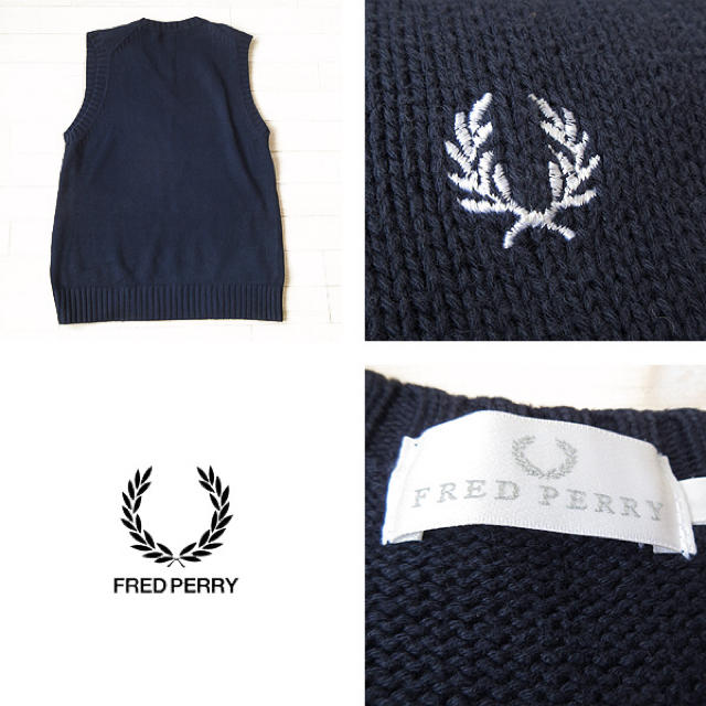 FRED PERRY(フレッドペリー)の美品 M フレッドペリー レディース ニットベスト ネイビー レディースのトップス(ベスト/ジレ)の商品写真