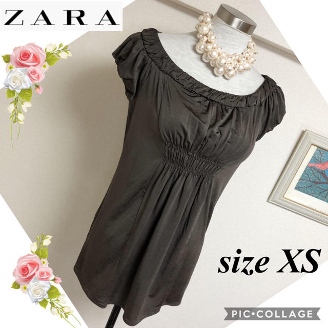 ZARA(ザラ)のZARAザラのブラウン色のチュニック風トップス（サイズXS） レディースのトップス(カットソー(半袖/袖なし))の商品写真