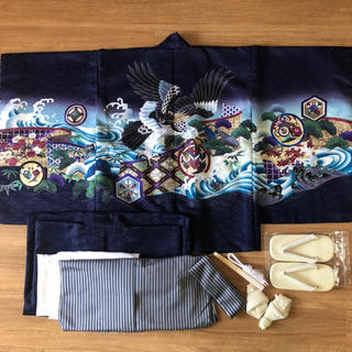 七五三 5歳 男の子 濃紺 羽織袴 着物セット(和服/着物)