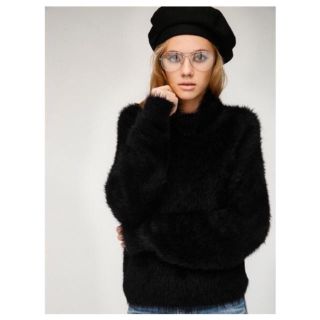 マウジー(moussy)のmoussy シャギー リブ ボトル ネック ニット ブラック(ニット/セーター)