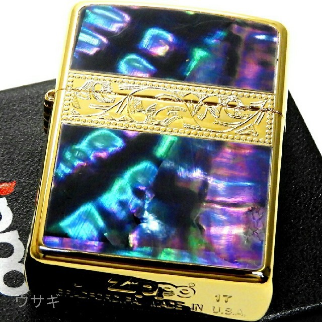 ZIPPO(ジッポー)の送料無料☆zippo☆ブラックシェル☆アラベスクラインG☆ゴールド☆ジッポ メンズのファッション小物(タバコグッズ)の商品写真