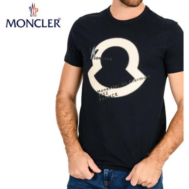 53 MONCLERネイビー ビッグロゴ クルーネック 半袖 TシャツS - Tシャツ