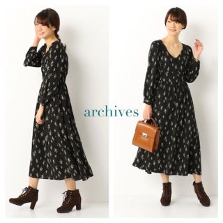 アルシーヴ(archives)のarchives 花柄シャーリング長袖ワンピース(ロングワンピース/マキシワンピース)