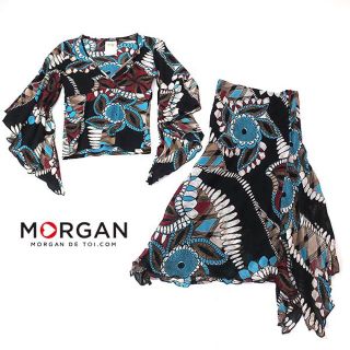 モルガン(MORGAN)のMORGAN モルガン　オリエンタル総柄◎ティアード袖 スカートセットアップ(ひざ丈ワンピース)