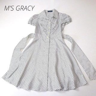 エムズグレイシー(M'S GRACY)の美品 M's GRACY　パフスリーブ◎ドット柄シャツワンピース(ひざ丈ワンピース)