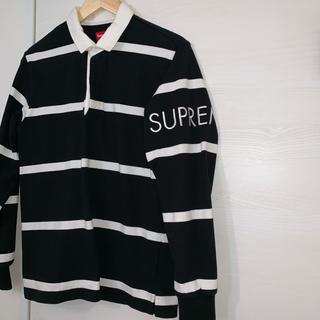 シュプリーム(Supreme)のSupreme FW16 Striped Rugby 黒ｘ白 ラガーシャツ(ポロシャツ)