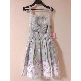 アンジェリックプリティー(Angelic Pretty)の値下げ Angelicpretty 猫のお茶会 グレー(ひざ丈ワンピース)