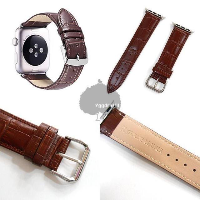 YGG★Apple Watch アップルウォッチ 型押し バンド 42mm 焦茶 メンズの時計(レザーベルト)の商品写真