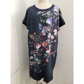 【中古】iS ScoLar  花柄半袖チュニック【秋冬　ワンピース】(チュニック)