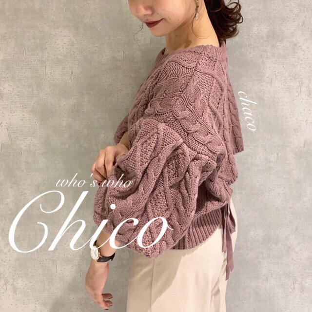 who's who Chico(フーズフーチコ)の人気新作♡¥6790【Chico】5分袖ボリュームスリーブケーブルニット レディースのトップス(ニット/セーター)の商品写真