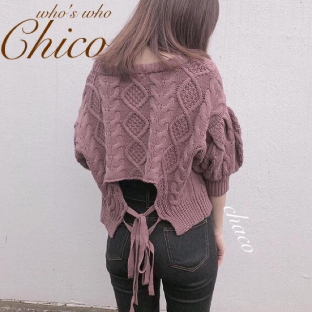 who's who Chico(フーズフーチコ)の人気新作♡¥6790【Chico】5分袖ボリュームスリーブケーブルニット レディースのトップス(ニット/セーター)の商品写真