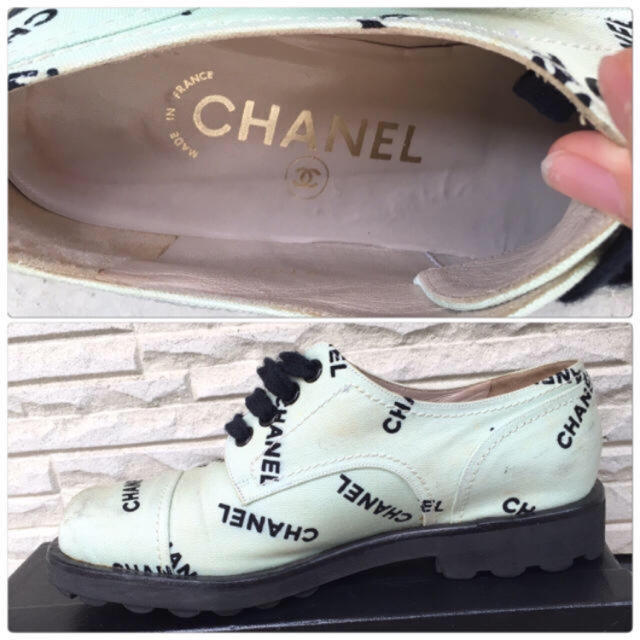 CHANEL(シャネル)のシャネル 超レア ヴィンテージ ロゴ スニーカー バイカラー ミントブルー レディースの靴/シューズ(スニーカー)の商品写真