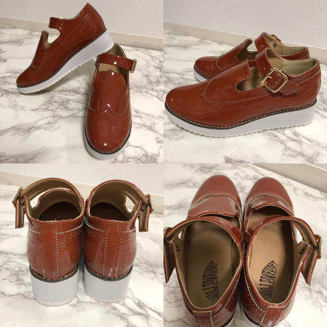 オックスフォードシューズ フラットシューズ エナメル ブラウン LL レディースの靴/シューズ(ローファー/革靴)の商品写真