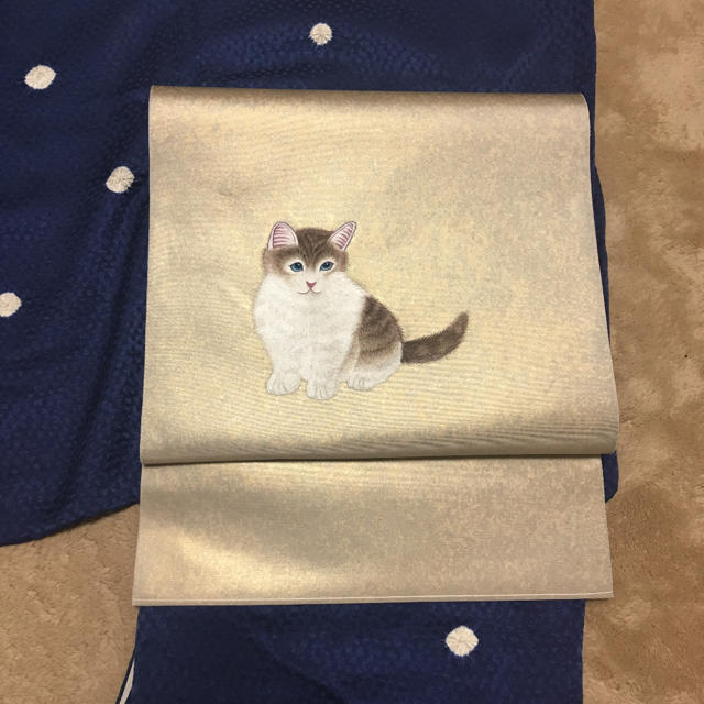 帯セール❤️正絹　袋帯　銀通し　刺繍　猫