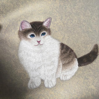 帯セール❤️正絹　袋帯　銀通し　刺繍　猫