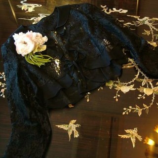 15号 フォーマル ボレロ レース 黒 上着 羽織 バラ 花柄 結婚式 パーティ(ボレロ)