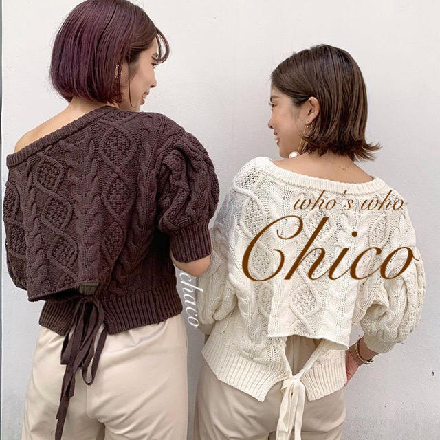 who's who Chico(フーズフーチコ)の人気新作♡¥6790【Chico】5分袖ボリュームスリーブケーブルニット レディースのトップス(ニット/セーター)の商品写真