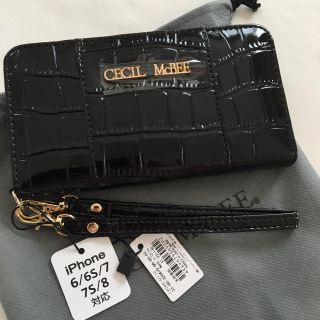 セシルマクビー(CECIL McBEE)の新品 セシルマクビー クロコ型 手帳型 iPhoneケース ブラック 黒(iPhoneケース)