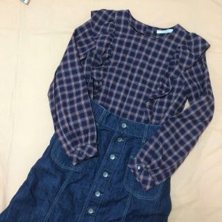 ダブルクローゼット(w closet)のwcloset＊肩フリルチェックPO(カットソー(長袖/七分))