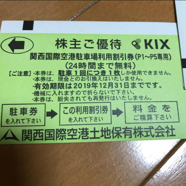 関西空港　駐車場券　2枚 チケットの優待券/割引券(その他)の商品写真