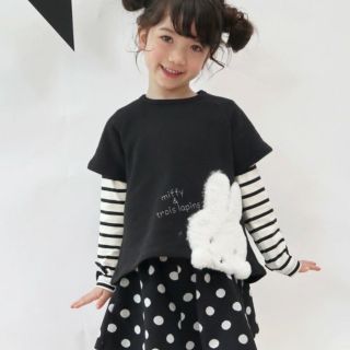 ニットプランナー(KP)のKP トロワラパン ミッフィ　重ね着チュニック　120 黒　新品タグ付き(Tシャツ/カットソー)