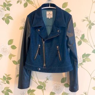 ランバンオンブルー(LANVIN en Bleu)の【LANVIN ランバン】レザーデニムライダースジャケット(38)(ライダースジャケット)