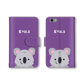 パープル コアラ スマホケース 手帳型ケース 可愛い スマホカバー KOALA(Androidケース)