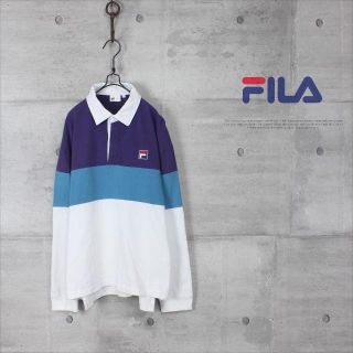 フィラ(FILA)の古着 FILA フィラ ワンポイント刺繍 配色切替 ラガーシャツ(Tシャツ/カットソー(七分/長袖))