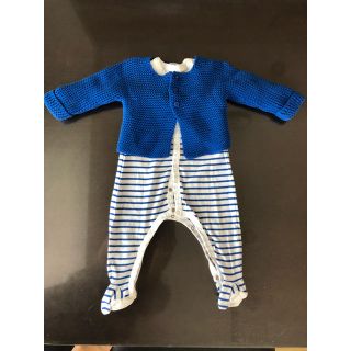 プチバトー(PETIT BATEAU)の美品！プチバトー 足つきロンパース&カーディガン(ロンパース)