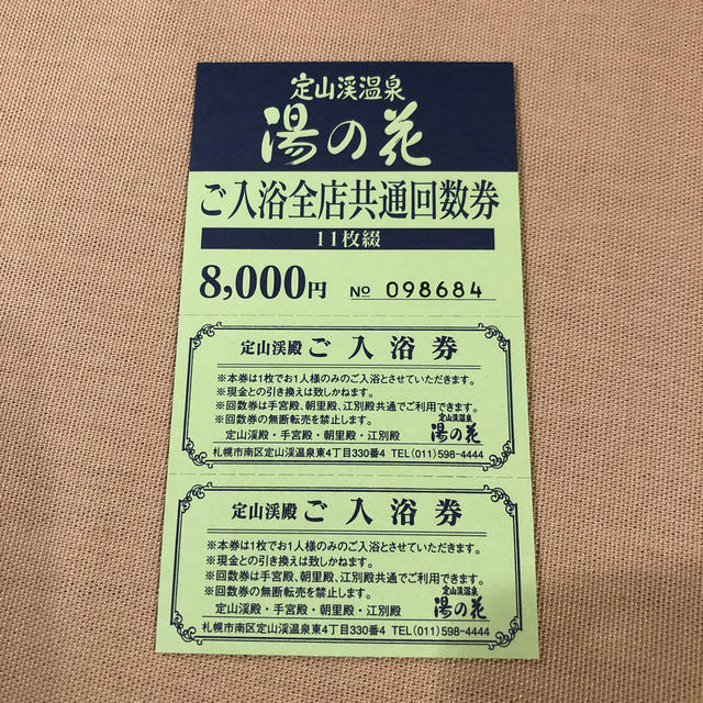 定山渓温泉 湯の花 ご入浴全店共通回数券