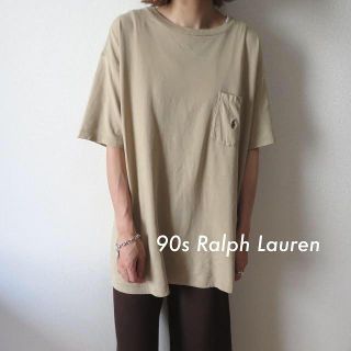 ポロラルフローレン(POLO RALPH LAUREN)の90s ラルフローレン 刺繍ロゴ ポケt tシャツ ベージュ USA製 古着(Tシャツ(半袖/袖なし))