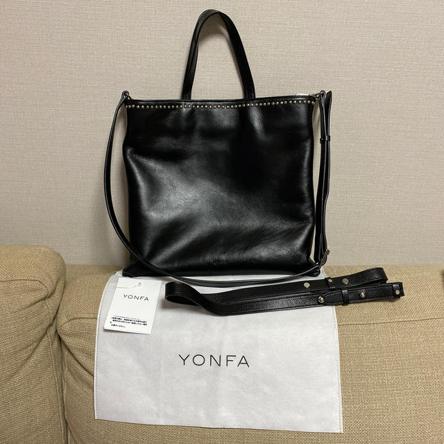 【美品】YONFA スタッズ　レザートート　3way ショルダーバッグ