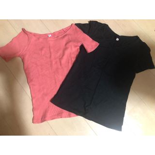 ユニクロ(UNIQLO)のUNIQLO ユニクロ お得 セット 女子力 コーラルピンク ブラック S(Tシャツ(半袖/袖なし))