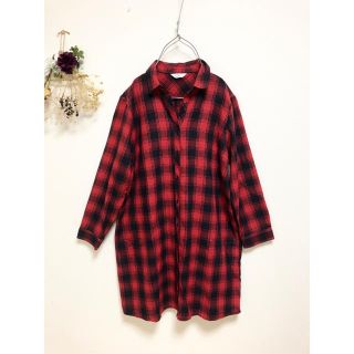 ＊SORSA＊4L　赤黒チェック　ロングシャツ　ゆったりサイズ　シャツワンピース(シャツ/ブラウス(長袖/七分))