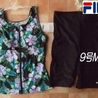 フィラ(FILA)の新品◆FILAフィラ・ラン型フィットネス水着・9号M・花&リーフ黒緑紫(水着)