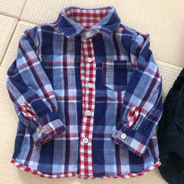 MUJI (無印良品)(ムジルシリョウヒン)のチェックシャツ 80cm ２枚 キッズ/ベビー/マタニティのベビー服(~85cm)(シャツ/カットソー)の商品写真