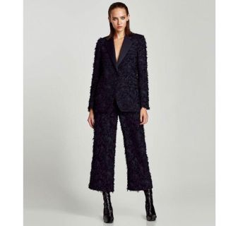 ザラ(ZARA)のフリンジ レース柄 セットアップ 濃紺(スーツ)