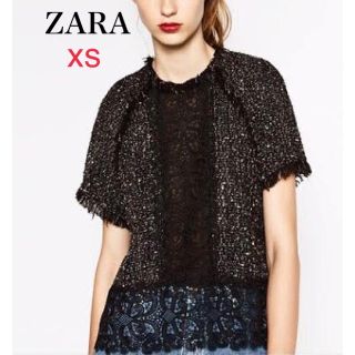 ザラ(ZARA)のZARA ツイード レース トップス xs(シャツ/ブラウス(半袖/袖なし))