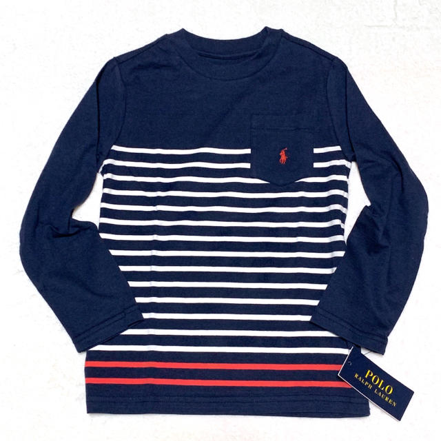 POLO RALPH LAUREN(ポロラルフローレン)の新品✨ポケット ポニー ボーダー ロングスリーブ Tシャツ ボーイズ S/140 キッズ/ベビー/マタニティのキッズ服男の子用(90cm~)(Tシャツ/カットソー)の商品写真